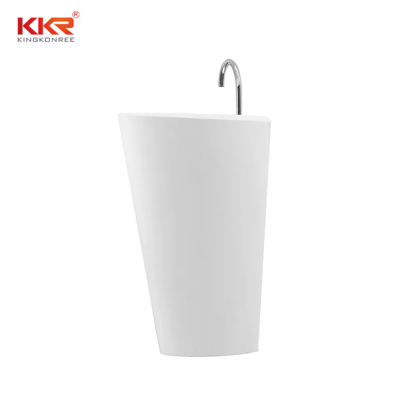 Hot Sales White Marble Acrylic Solid Surface Stone Resin Freestanding Basin KKR-1596