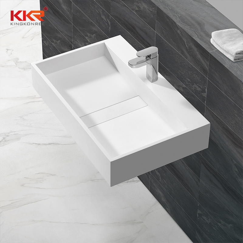 Las mejores ventas de mármol blanco superficie sólida piedra acrílica lavabo montado en la pared KKR-1337