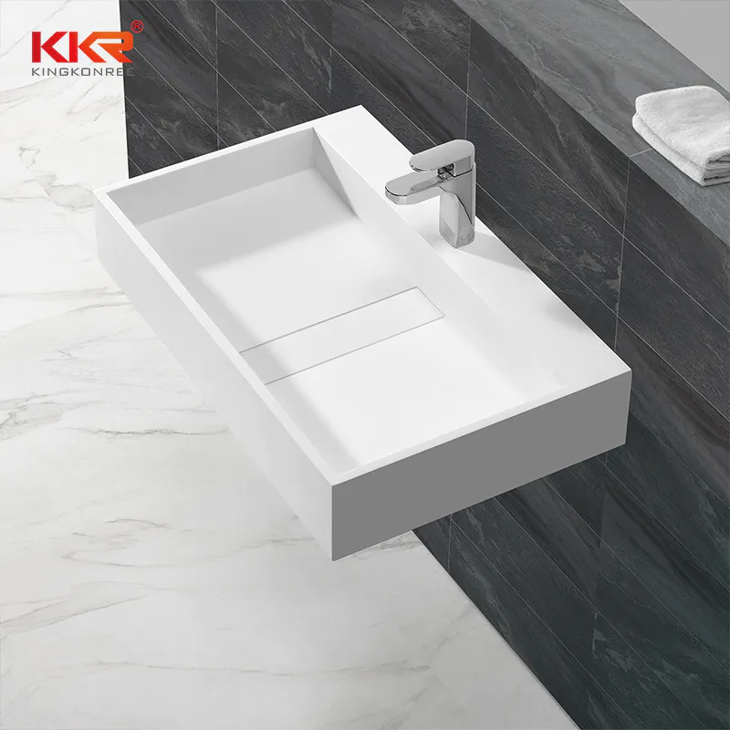 Best Sales White Marble Solid Surface Acrylic Stone Wall Mounted Wash Basin KKR-1337