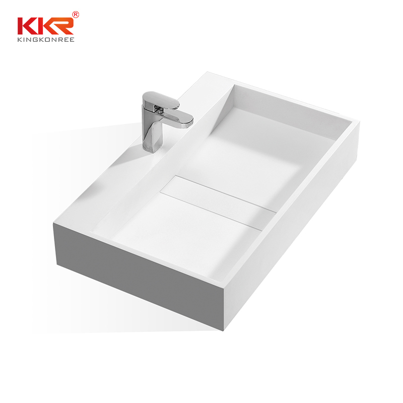 Best Sales White Marble Solid Surface Acrylic Stone Wall Mounted Wash Basin KKR-1337