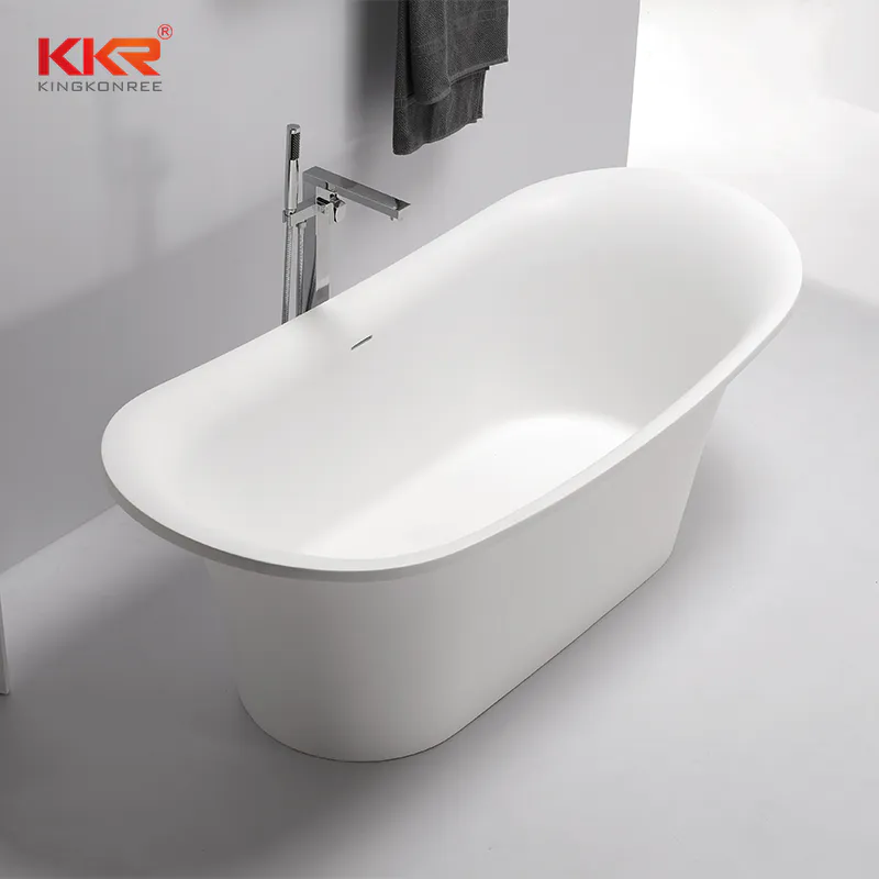 Elegant White Acrylic Solid Surface Freestanding Soaking Bathtub KKR-B082