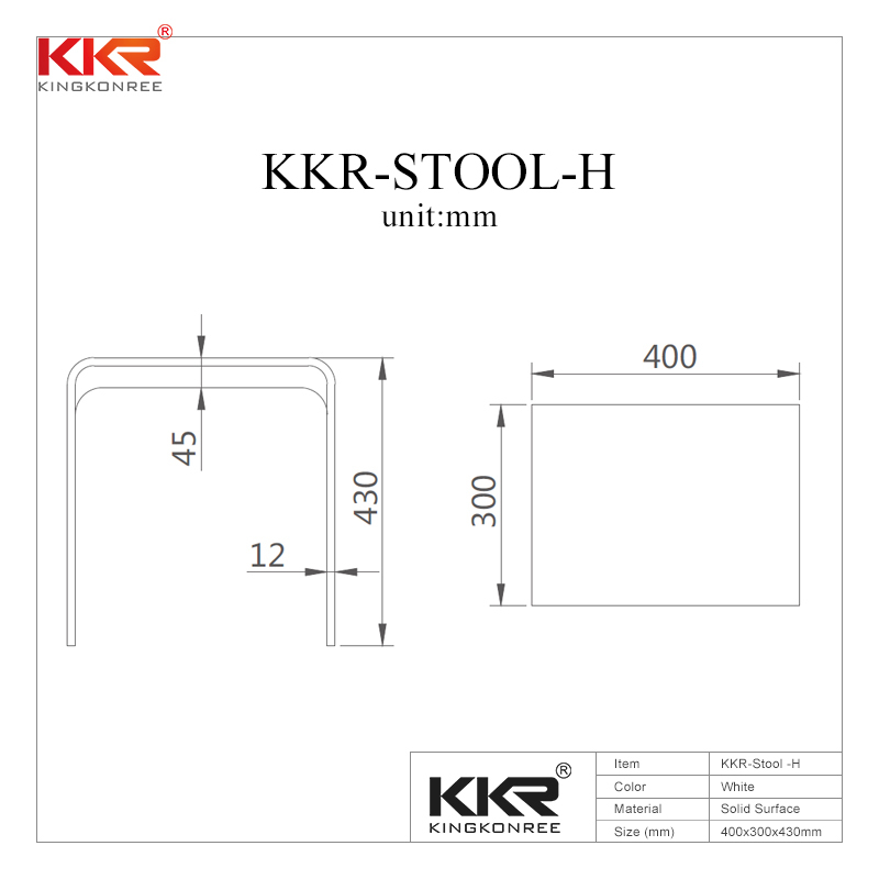 Sanitary Ware Solid Surface Acrylic Stone Bathroom Stool KKR-Stool-H