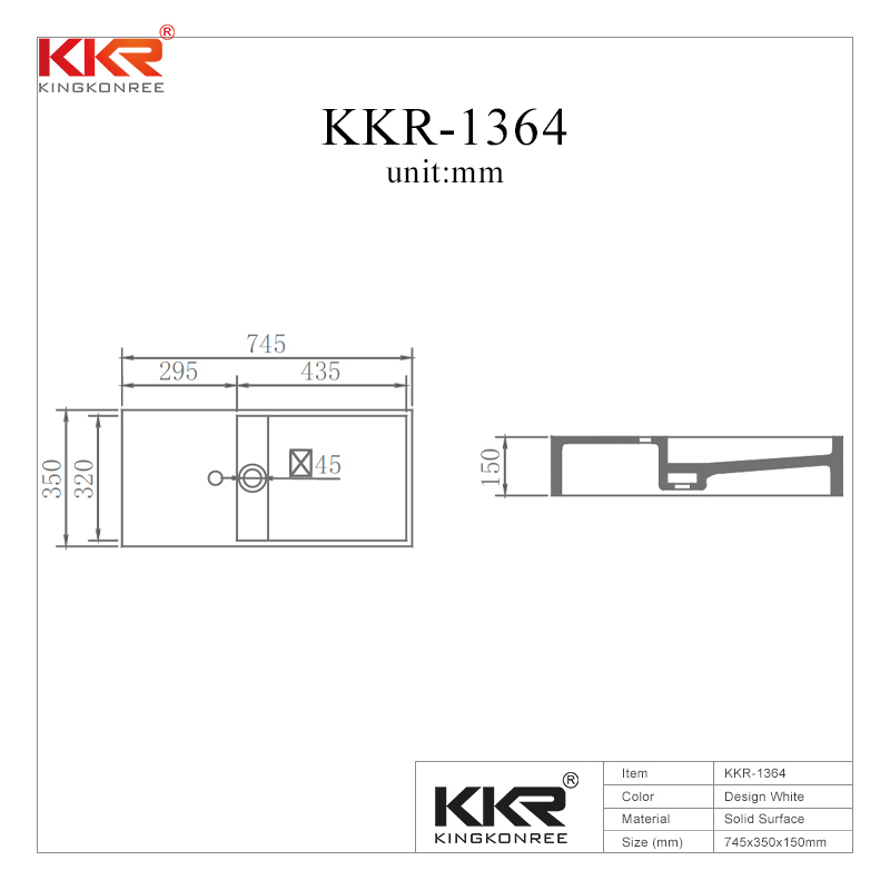High Quality Gel-coat Stone Resin Solid Surface Wall Hang Basin KKR-1364