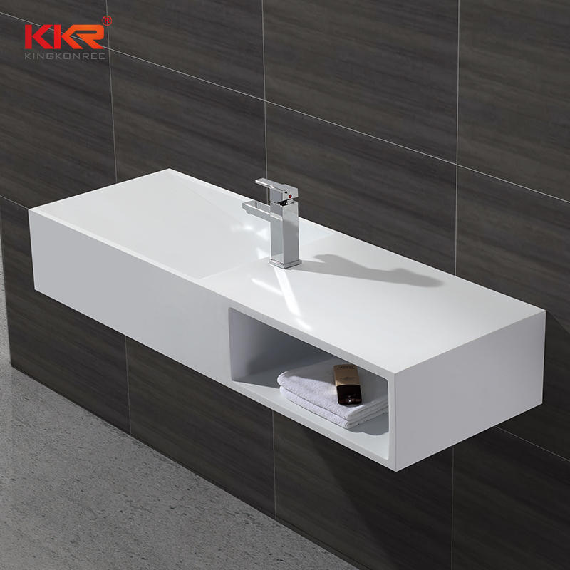 Superficie lisa acrílica superficie sólida pared colgada lavabo con caja de almacenamiento KKR-1365