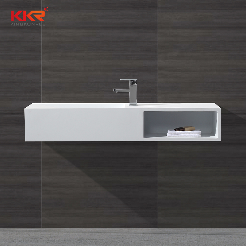 High-end Smooth Surface Acrylic Solid Surface Wall Hung Basin With Storage Box KKR-1365