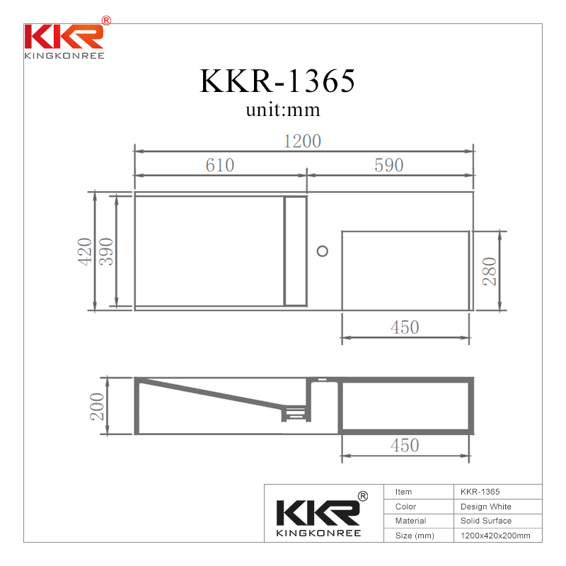 High-end Smooth Surface Acrylic Solid Surface Wall Hung Basin With Storage Box KKR-1365