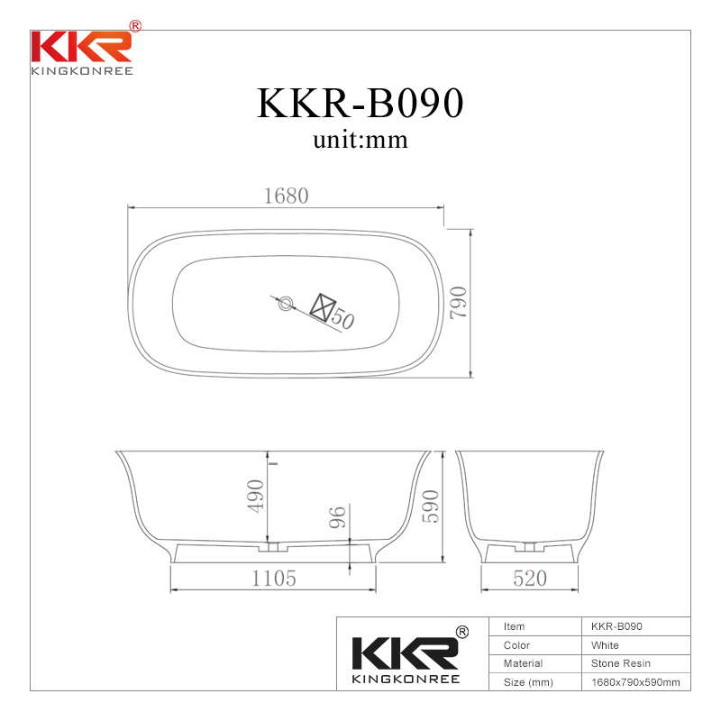 Hot Sale Luxury Bathroom Acrylic Freestanding Solid Surface Bathtub KKR-B090