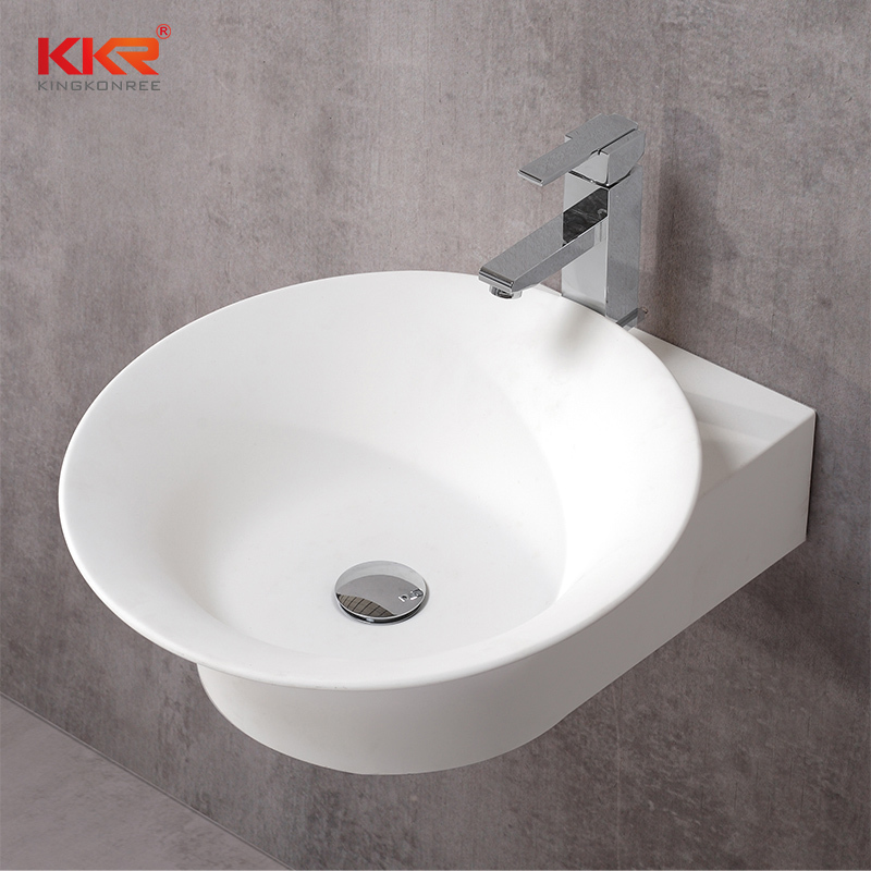 Unique design modern wall hung solid surface stone white washbasin for bathroom KKR-1068