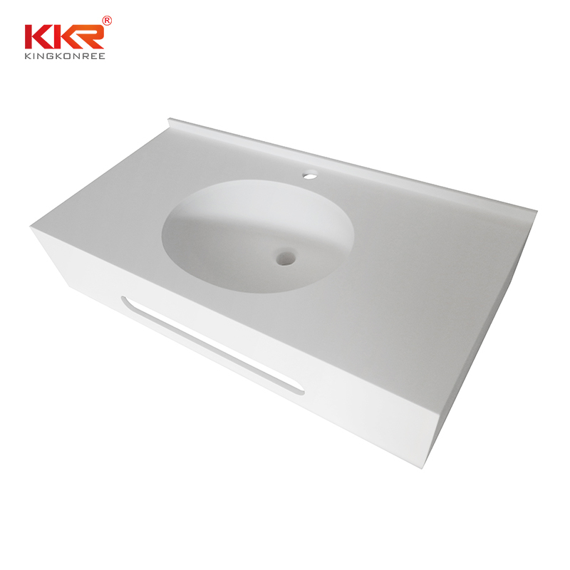 Wall Hung Design White Marble Acrylic Solid Surface Bathroom Vanity Top With Towel Hanger