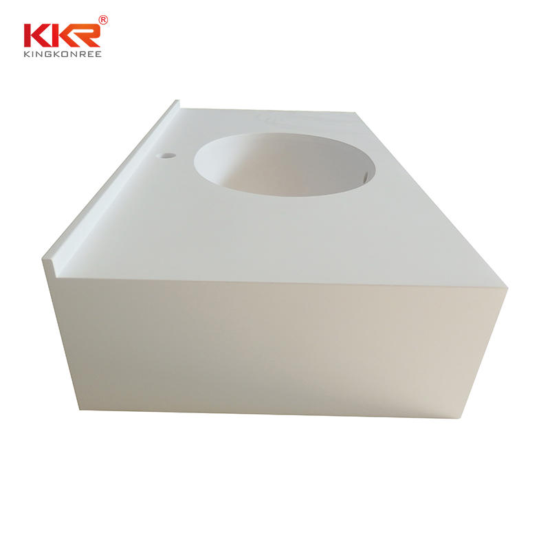 Wall Hung Design White Marble Acrylic Solid Surface Bathroom Vanity Top With Towel Hanger