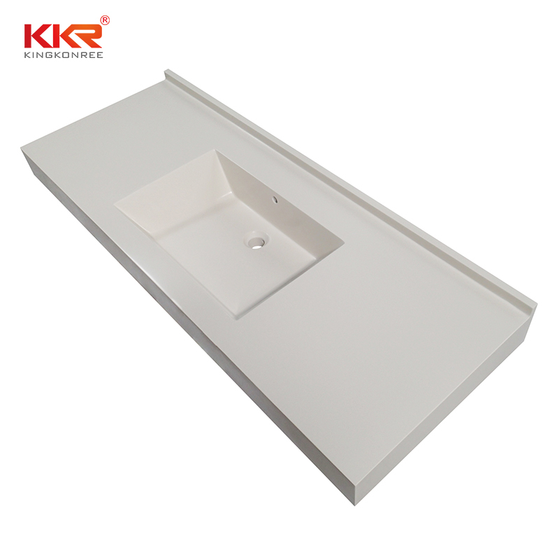 Rectangle Beige White Solid Surface Bathroom Vanity Counter Top