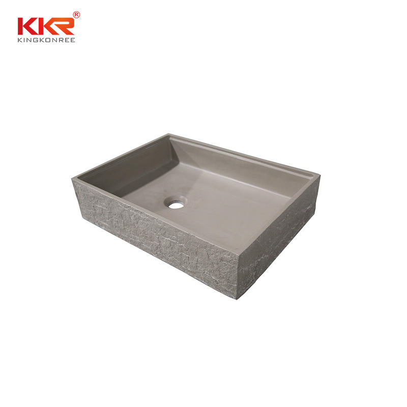 Bark grain rectangle cement grey solid surface above countertop basin KKR-1160