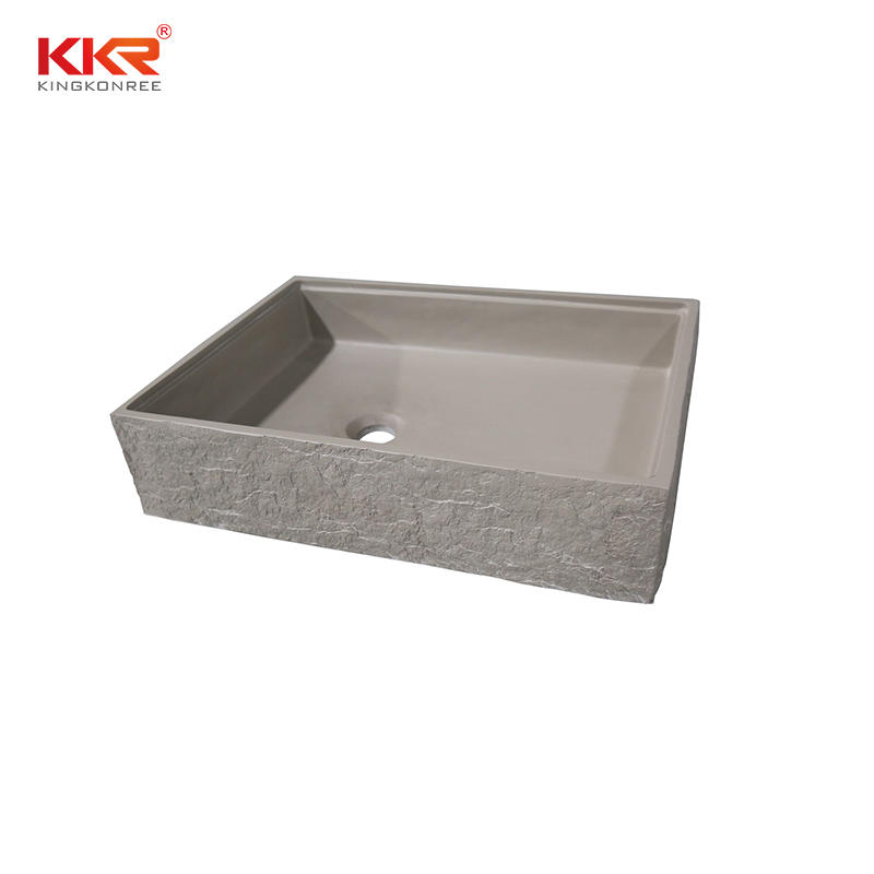 Bark grain rectangle cement grey solid surface above countertop basin KKR-1160