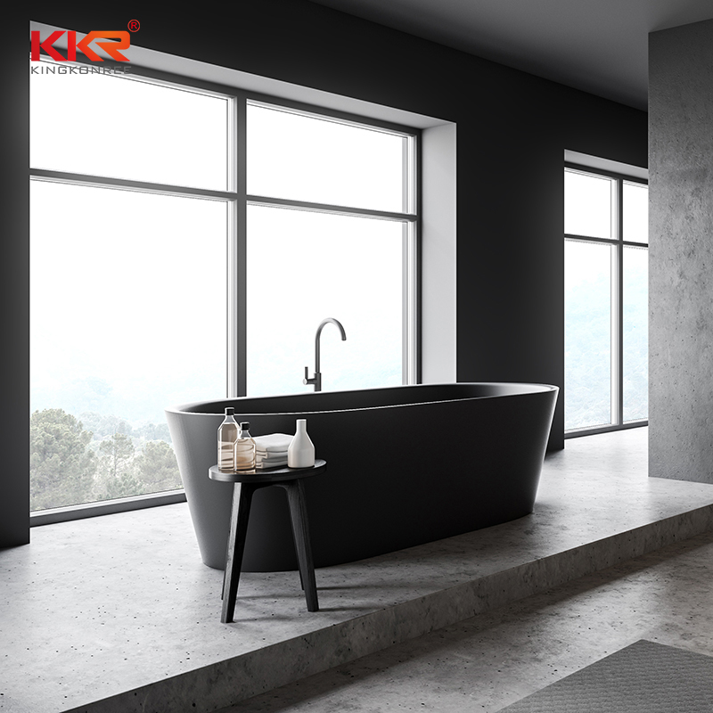 KKR Black Matte Customized Freestanding Luxury Faux Stone Acrylic Bathtub Bath Tub