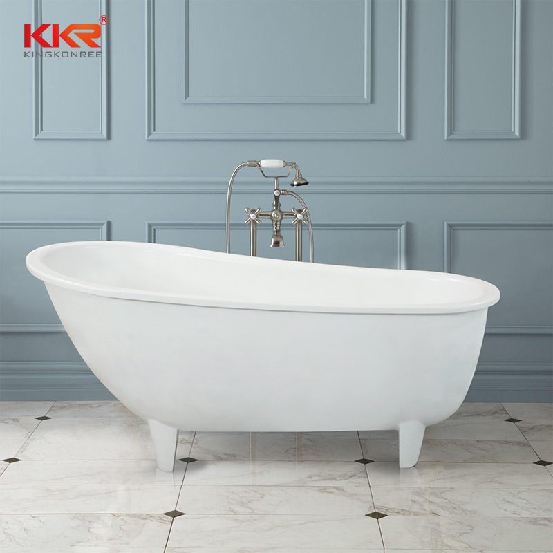 Hot selling white & Black solid surface retro bathtub with clawfoot KKR-B095