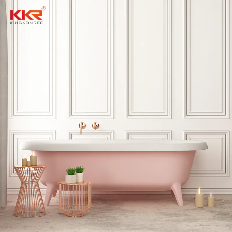 KKR colorful pink artificial stone solid surface soaking bathtubs
