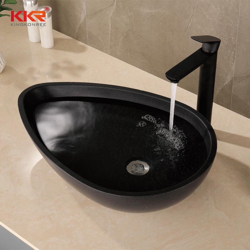 Home Wash Sink Quartz Stone pod shaped vessel sink  Black Color