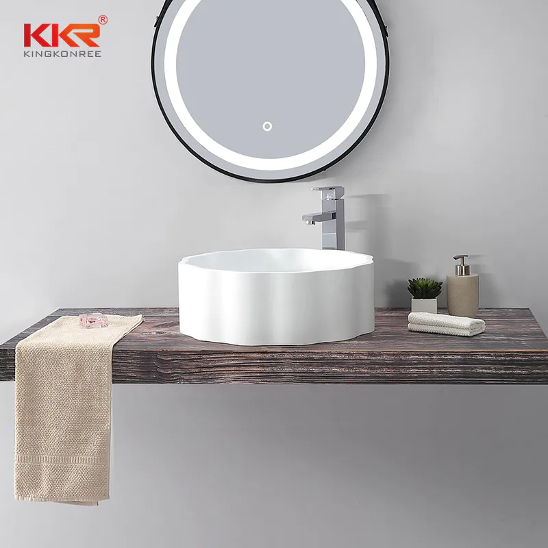 Custom White Artificial Marble Bathroom Sink Wash Basin KKR-1163