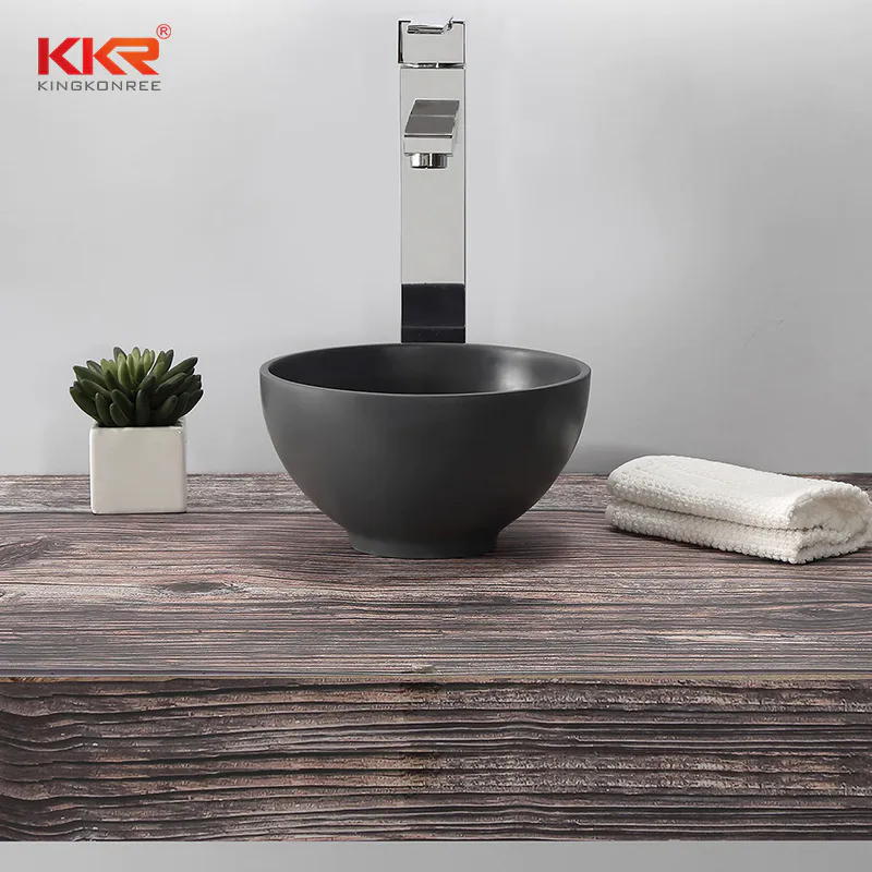 Round Small Size Black Solid Surface Above Counter Wash Basin