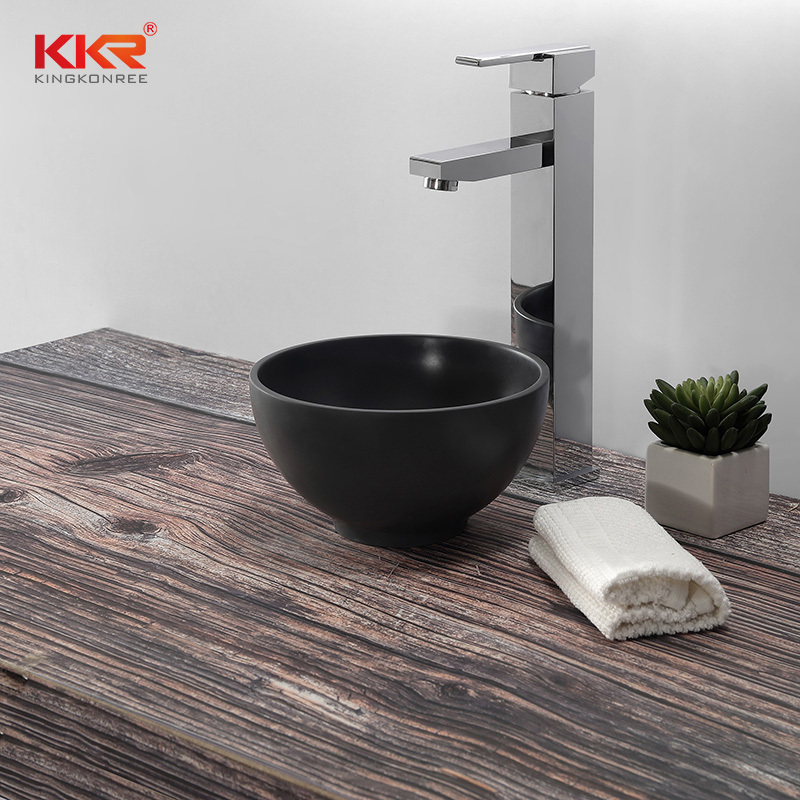 Round Small Size Black Solid Surface Above Counter Wash Basin