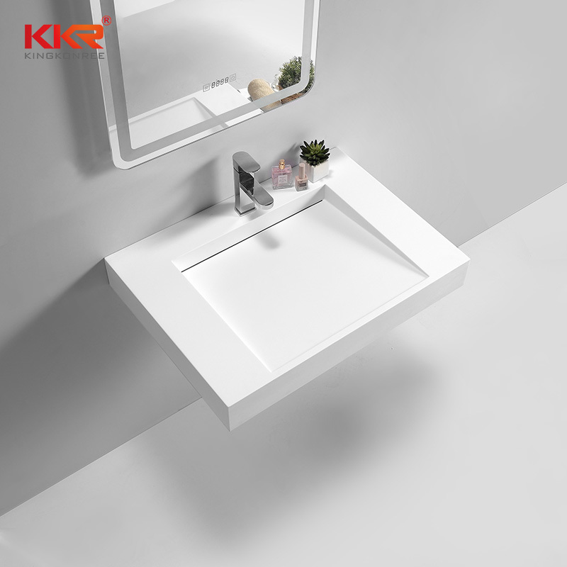 Europe Design White Solid Surface Square Wall Hung Wash Basin