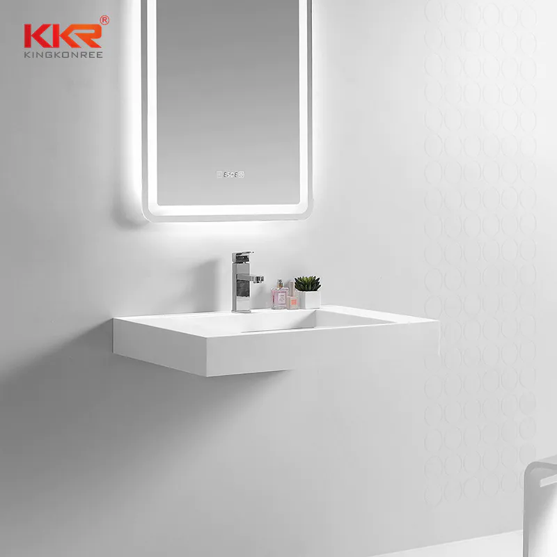 Europe Design White Solid Surface Square Wall Hung Wash Basin
