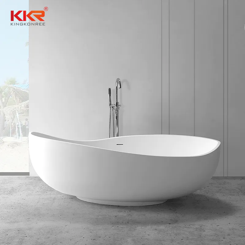 New Arrival Modern Shaped Design Freestanding White Solid Surface  Bathtub KKR-B098