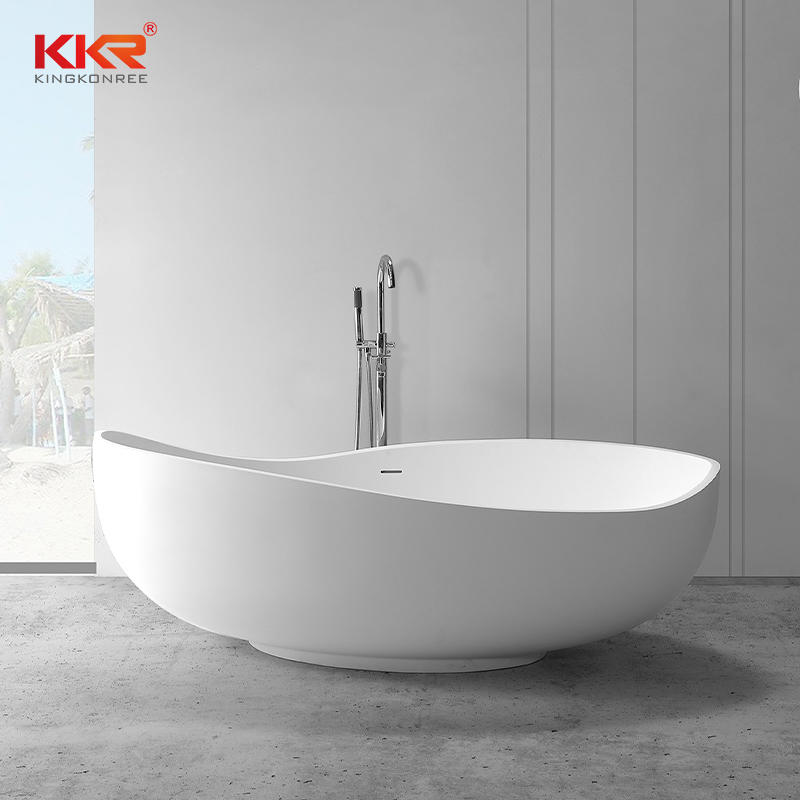 New Arrival Modern Shaped Design Freestanding White Solid Surface  Bathtub KKR-B098