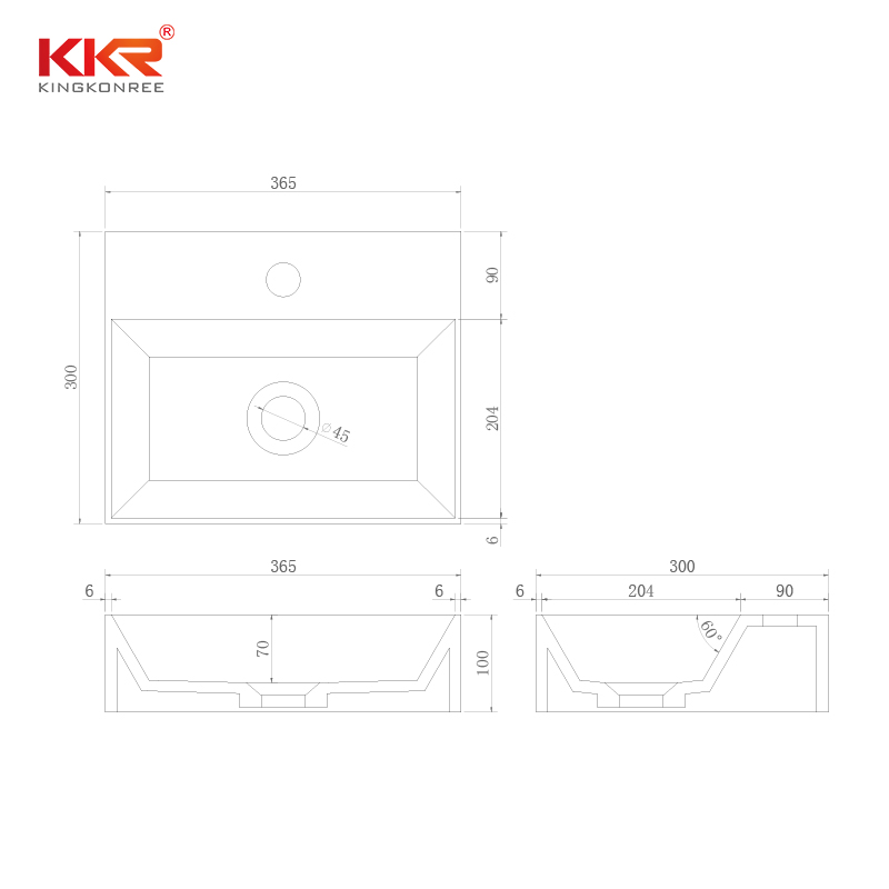 6MM Thin Edge Modern Design Acrylic Solid Surface Wall Hung Basin KKR-1105-2