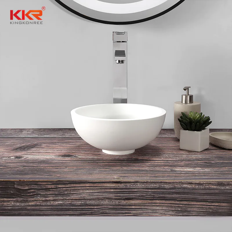 Small Size Round White Marble Solid Surface Above Counter Basin