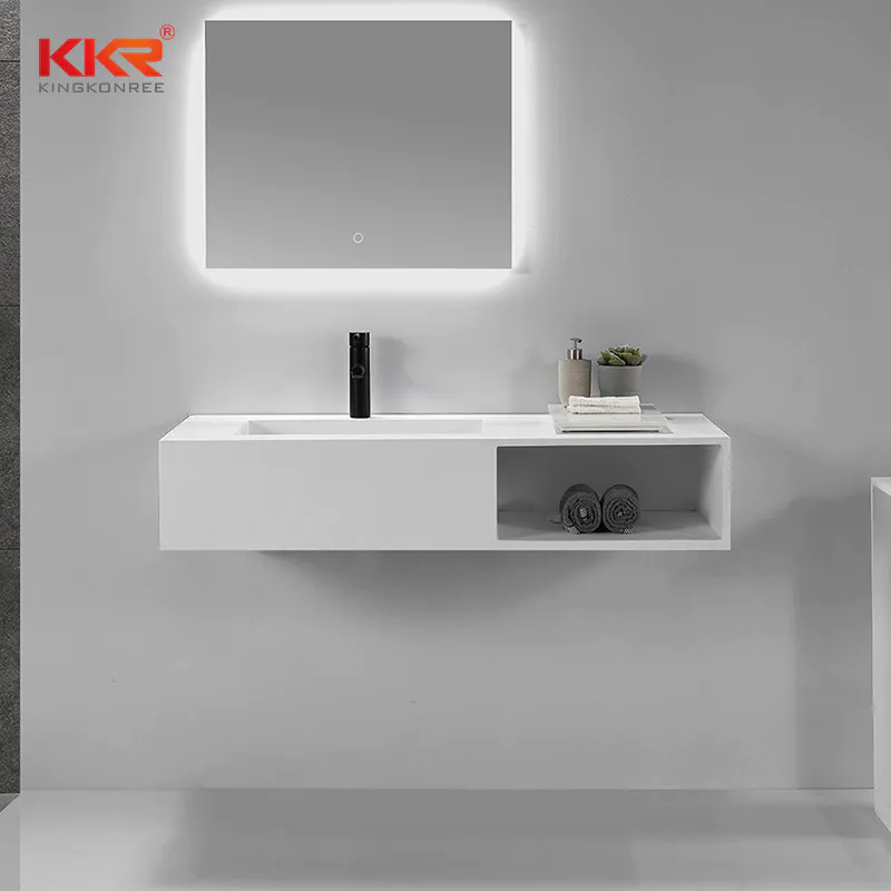 Newly Design Small Slope Solid Surface Wall Hung Washing Basin with Storage Box