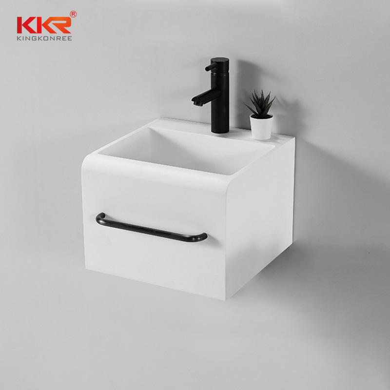 Square Customized Design Small Solid Surface Acrylic Stone Wall Hang Bathroom Basin