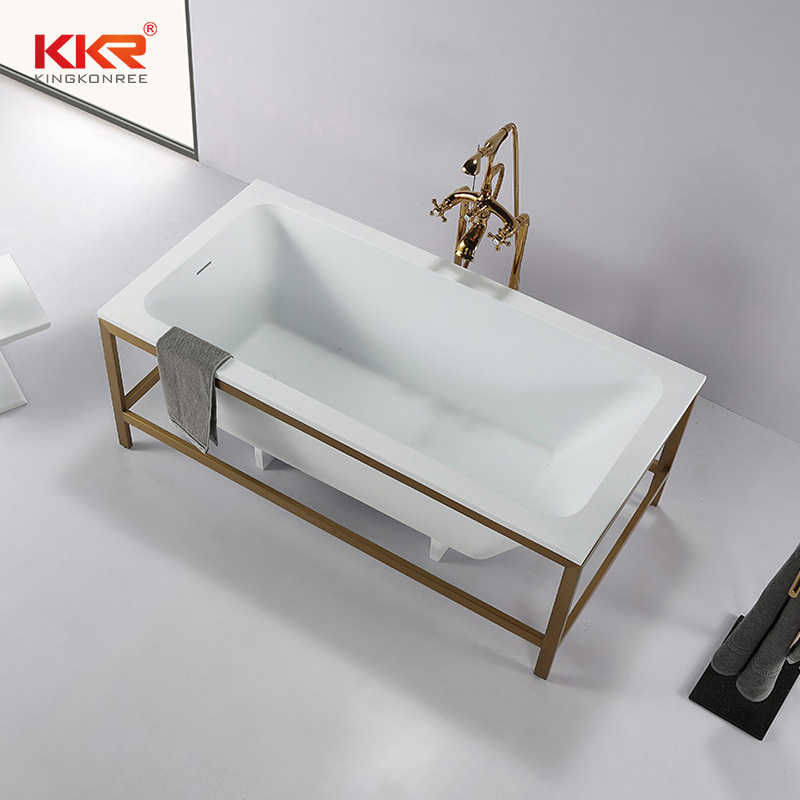 Concise Style Resin Stone Acrylic Solid Surface Bathroom Bathtub with Shelf