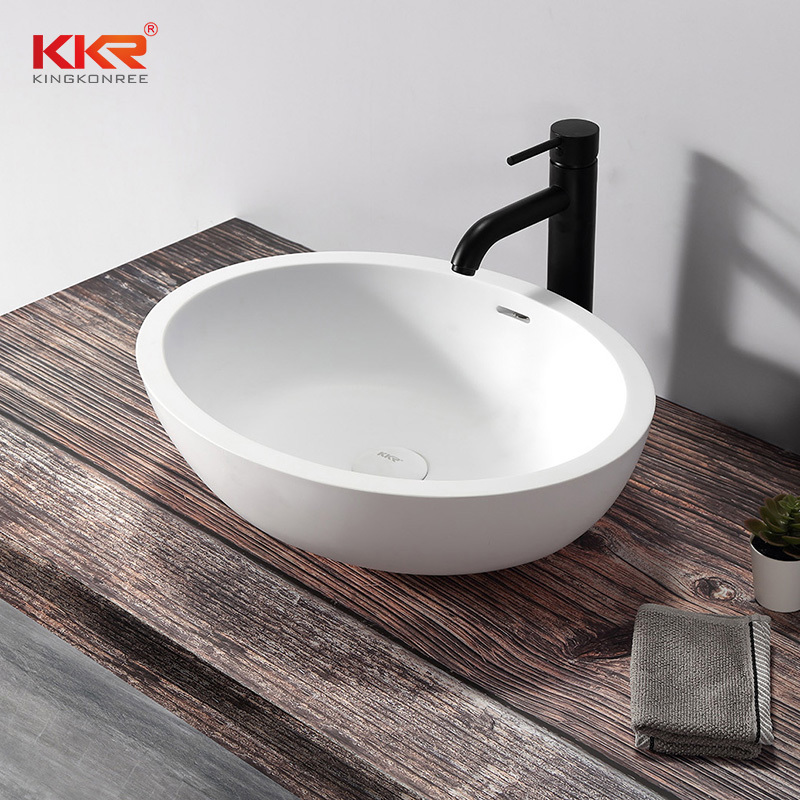 Luxury Oval White Solid Surface Counter Top Wash Basin