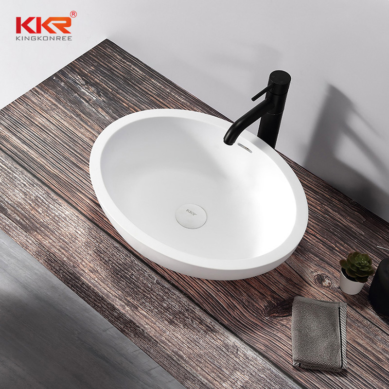  Oval White Solid Surface Counter Top Wash Basin