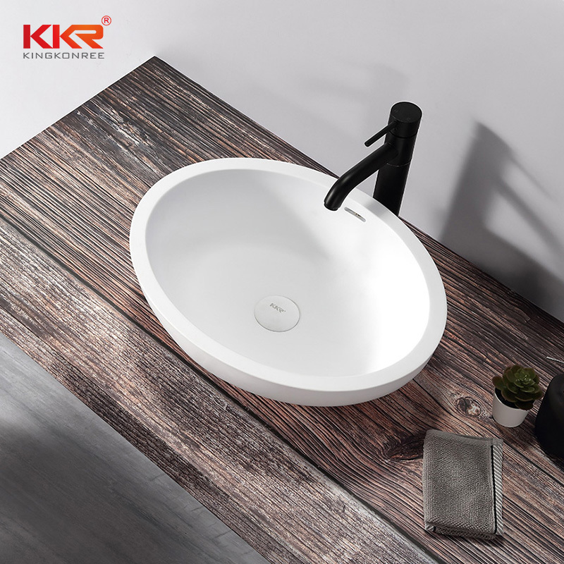 Luxury Oval White Solid Surface Counter Top Wash Basin