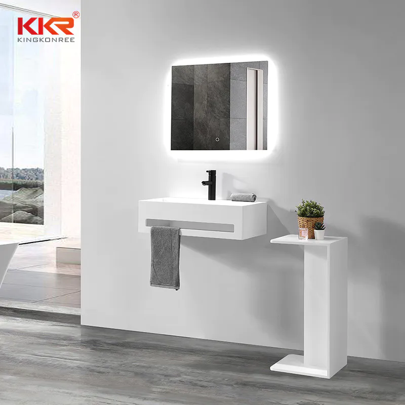 White Marble Solid Surface Bathroom Sink Stone Washbasins With Towel Rail