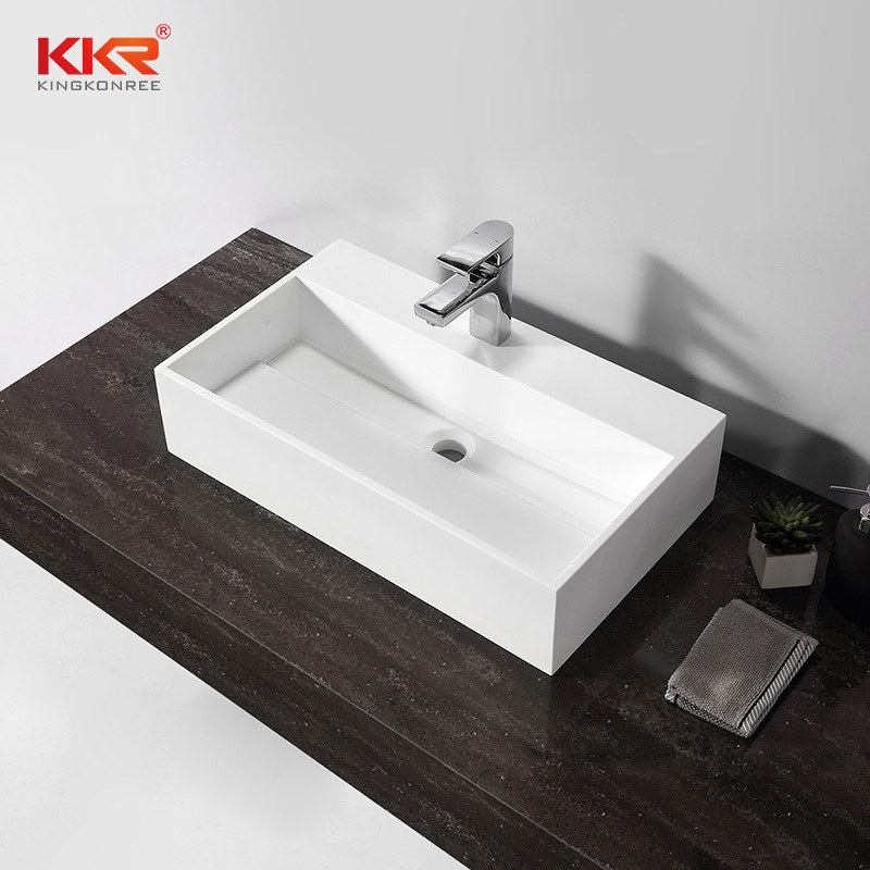 White Rectangle Solid Surface Above Coutner Wash Basins
