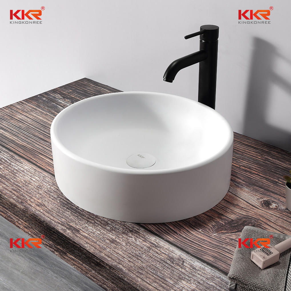 Mini Round Bathroom Sink Pure White Solid Surface Sink Wash Basin KKR-1110