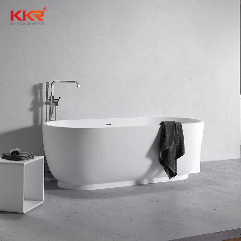 White Marble Acyrlic Solid Surface Bathtub Against The Wall KKR-B106