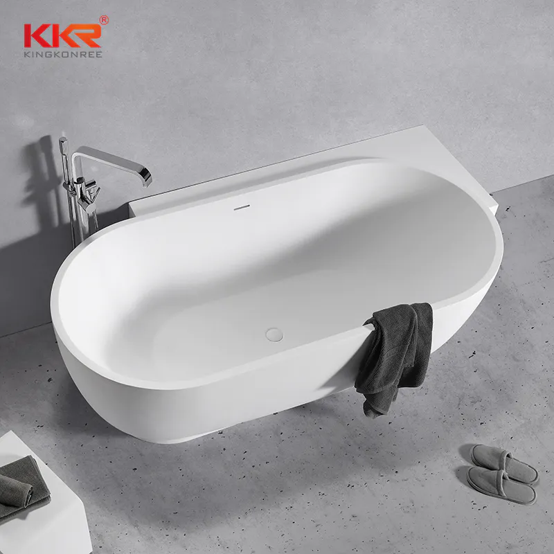 White Marble Acyrlic Solid Surface Bathtub Against The Wall KKR-B106