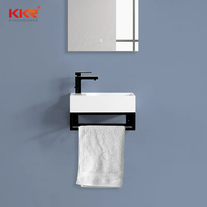 The Dutch Market Hot Selling Solid Surface Wall Huang Basin With Stainless Steel Shelf Rach KKR-1106