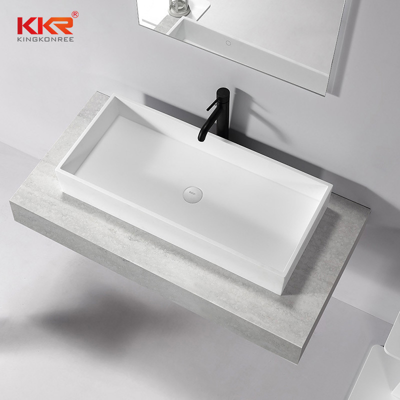 Rectangle White Marble Solid Surface Counter Top WashBasin KKR-1114