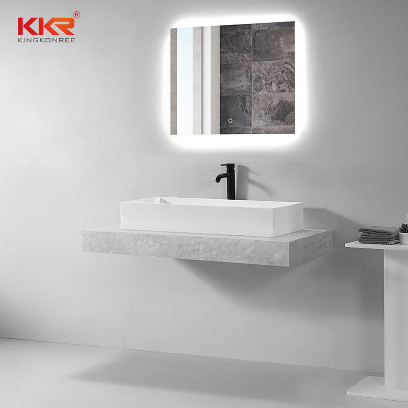 Rectangle White Marble Solid Surface Counter Top WashBasin KKR-1114