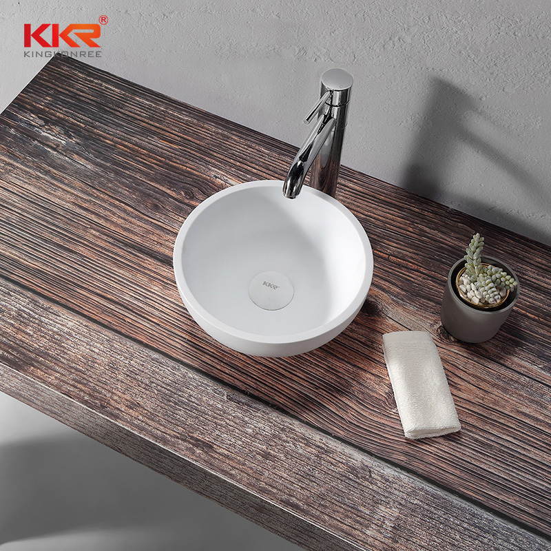 Hot Sale Small Round Solid Surface White Marble Hand Wash Basin KKR-1113