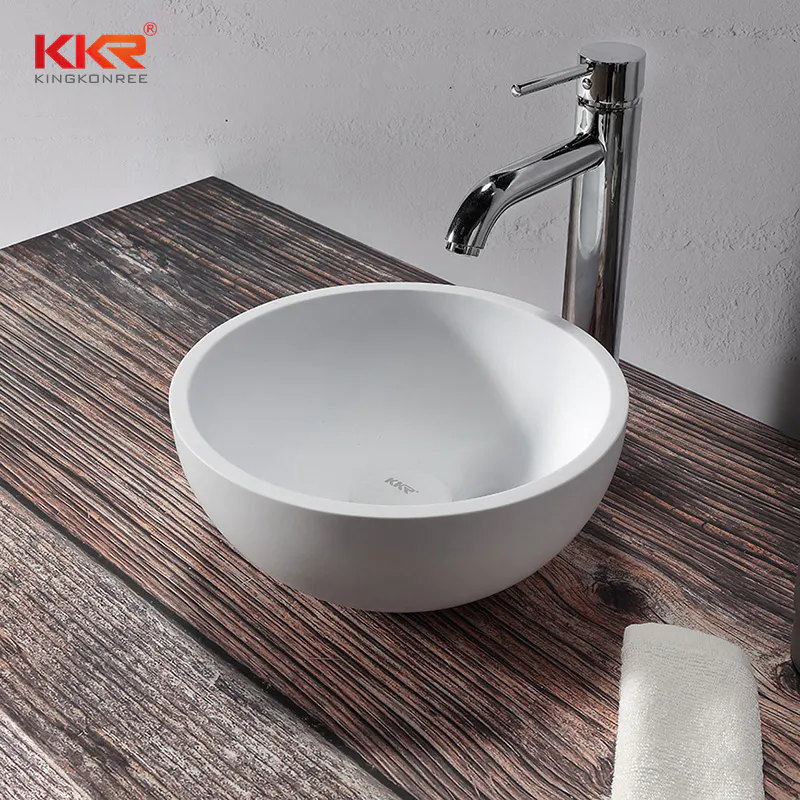 Hot Sale Small Round Solid Surface White Marble Hand Wash Basin KKR-1113