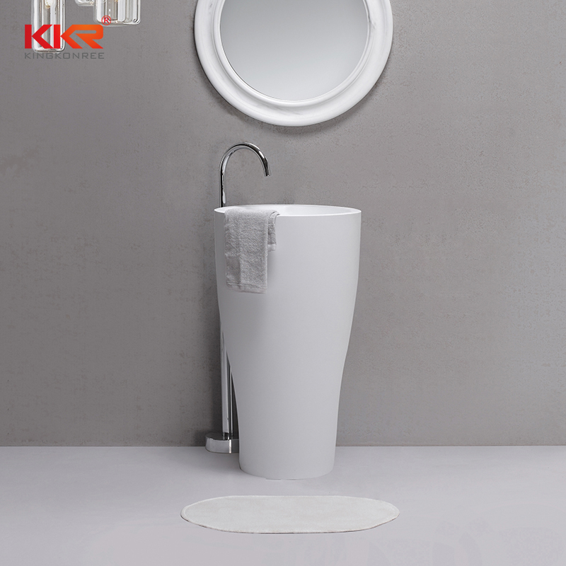 Hot Sales White Marble Solid Surface Resin Stone Freestanding Wash Basin KKR-1902