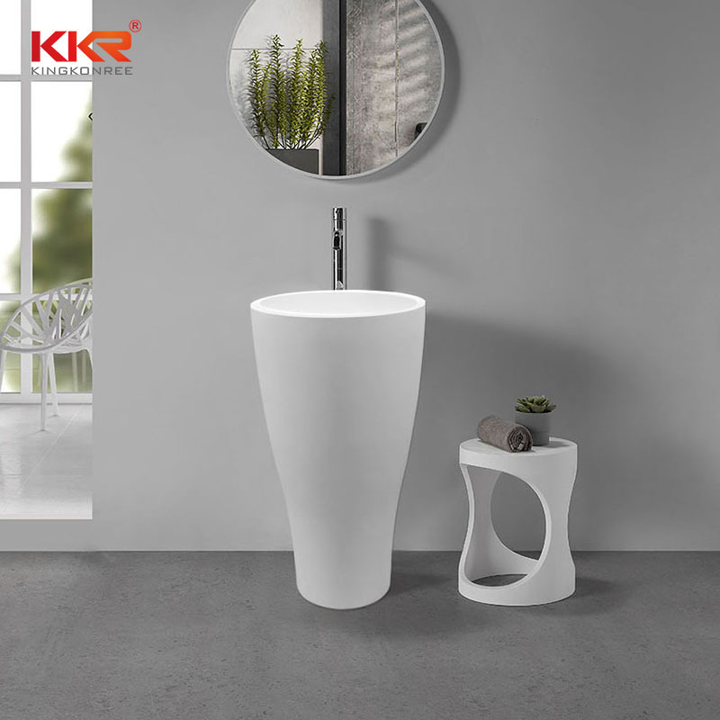 Hot Sales White Marble Solid Surface Resin Stone Freestanding Wash Basin KKR-1902
