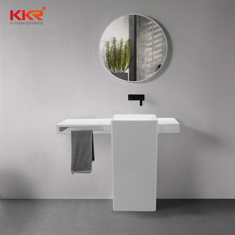 Unique Design Acrylic Solid Surface Freestanding Vanity Basin With Towel Hanger KKR-1901