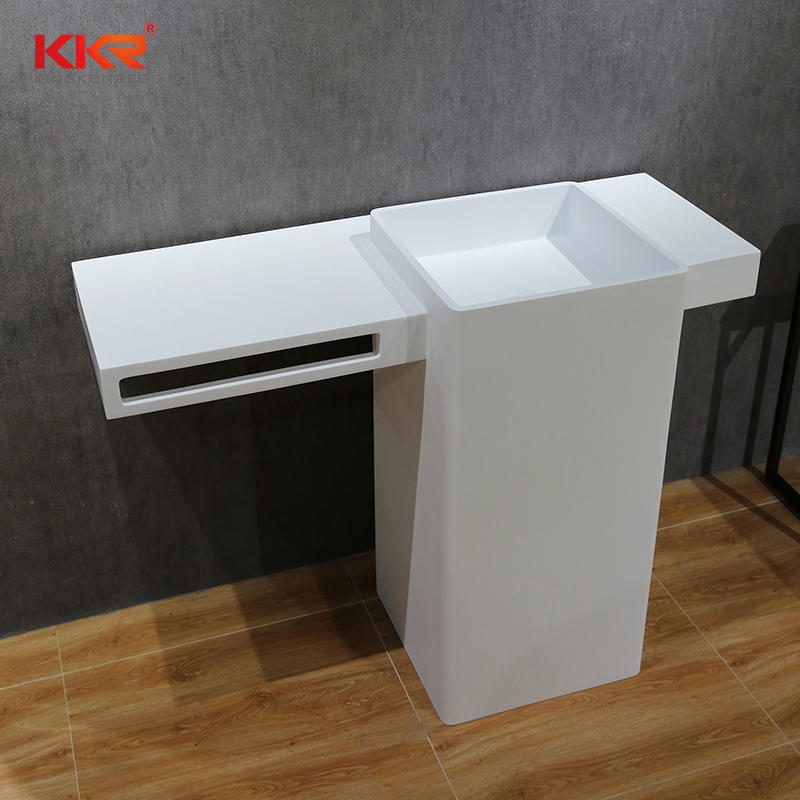 Unique Design Acrylic Solid Surface Freestanding Vanity Basin With Towel Hanger KKR-1901